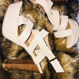 Nude/Wood Platform Sandal Heels